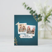 Green Color Weihnachtsfotokarte mit Grüßen (Stehend Vorderseite)