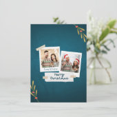 Green Color Weihnachtsfotokarte mit Grüßen (Stehend Vorderseite)