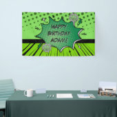 Green comic birthday banner (Messeveranstaltung)