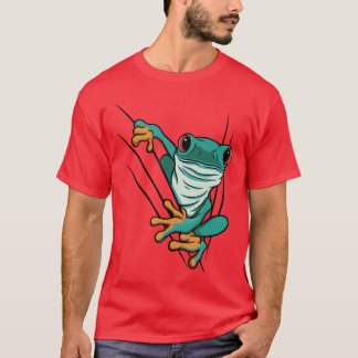 Green comic frog comes through cracks for men wome T-Shirt