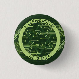 Green Computer Circuit Board Bar Mitzvah Button