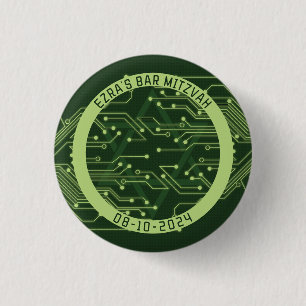 Green Computer Circuit Board Bar Mitzvah Button