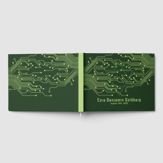 Green Computer Circuit Board Bar Mitzvah Gästebuch (Voll)