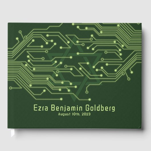 Green Computer Circuit Board Bar Mitzvah Gästebuch (Vorderseite)