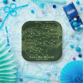 Green Computer Circuit Board Bar Mitzvah Pappteller (Party)