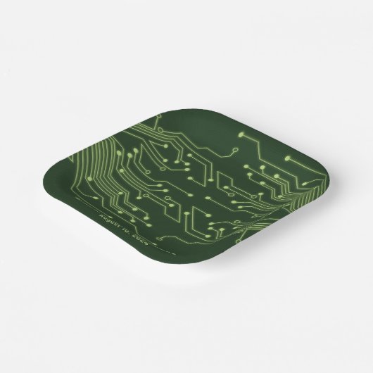 Green Computer Circuit Board Bar Mitzvah Pappteller (Gewinkelt)