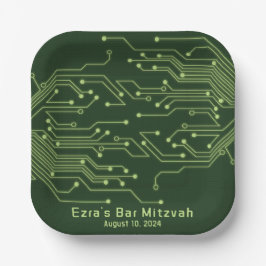 Green Computer Circuit Board Bar Mitzvah Pappteller