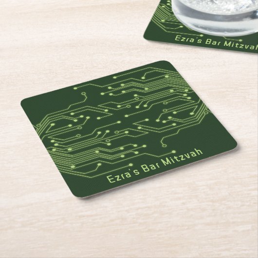 Green Computer Circuit Board Bar Mitzvah Rechteckiger Pappuntersetzer (angewinkelt)