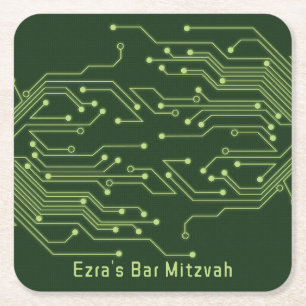 Green Computer Circuit Board Bar Mitzvah Rechteckiger Pappuntersetzer