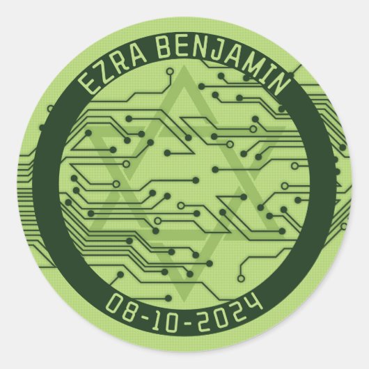 Green Computer Circuit Board Bar Mitzvah Runder Aufkleber (Vorderseite)