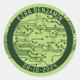 Green Computer Circuit Board Bar Mitzvah Runder Aufkleber