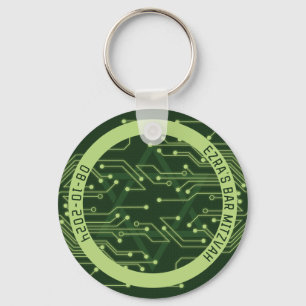 Green Computer Circuit Board Bar Mitzvah Schlüsselanhänger