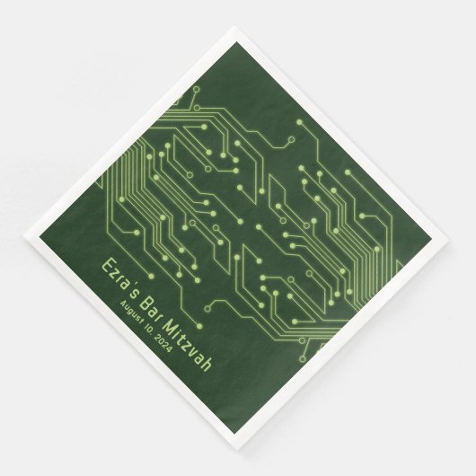 Green Computer Circuit Board Bar Mitzvah Serviette (Ecke)