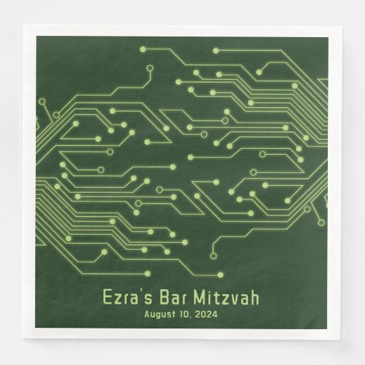 Green Computer Circuit Board Bar Mitzvah Serviette (Vorderseite)