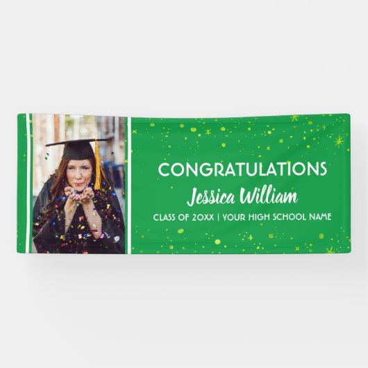 Green Confetti 2023 Graduate Foto Abschluss Banner (Horizontal)