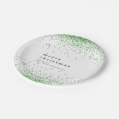 Green Confetti Glitzer Name Frohe Weihnachten Pappteller (Schrägansicht)