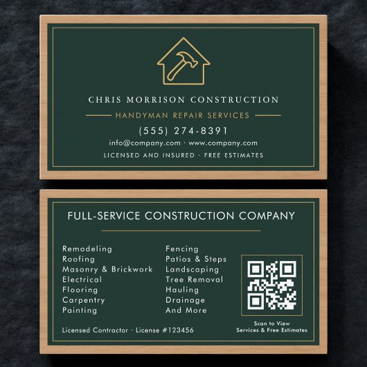 Green Construction Handyman QR Code Professional Visitenkarte