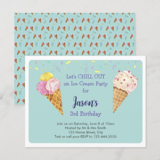 Green Cool Ice Creme Kindergeburtstag Party Einladungspostkarte