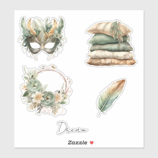 Green Copper Feathers Mask Boho Aufkleber (Blatt)