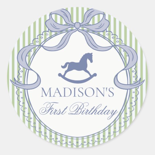 Green Coquette Bow Horse Birthday Envelope Seal Runder Aufkleber (Vorderseite)