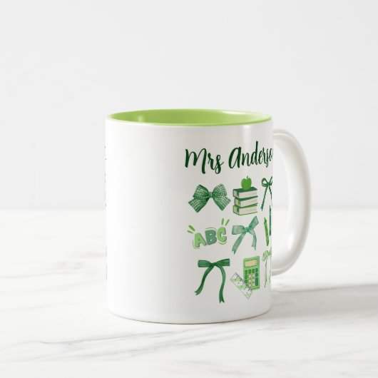 Green Coquette Bow Kindergarten Grundschullehrer Zweifarbige Tasse (VorderseiteRechts)