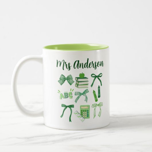 Green Coquette Bow Kindergarten Grundschullehrer Zweifarbige Tasse (Links)