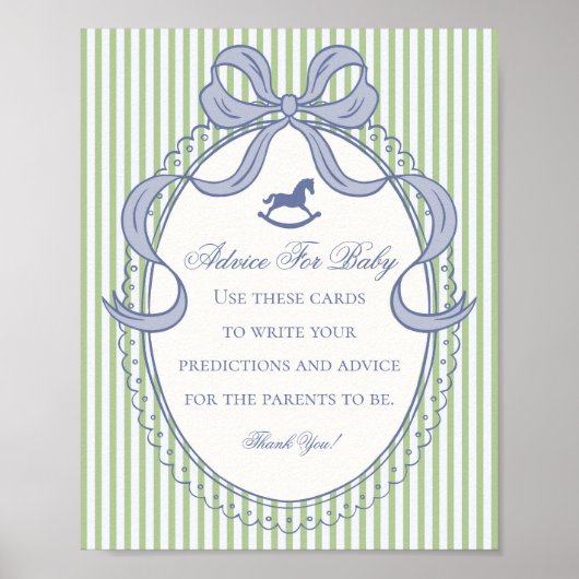 Green Coquette Bow Rocking Horse Advice for Baby Poster (Vorne)