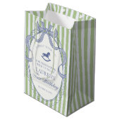Green Coquette Bow Rocking Horse Birthday Favors Mittlere Geschenktüte (Rückseite Schrägansicht)