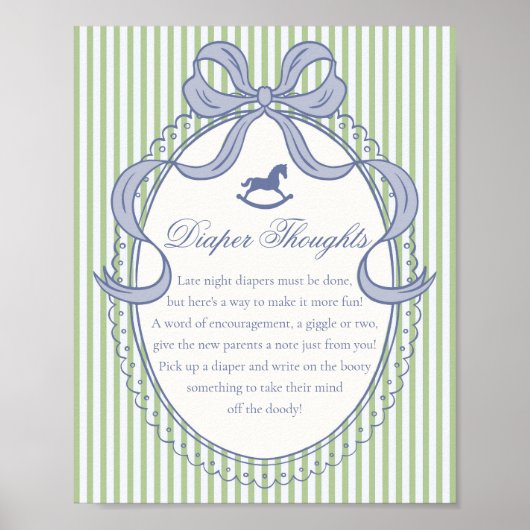 Green Coquette Bow Rocking Horse Diaper Thoughts Poster (Vorne)