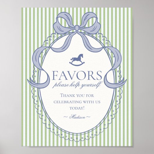 Green Coquette Bow Rocking Horse Favors Sign Poster (Vorne)