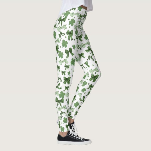 Green Coquette Lucky St Patrick's Day Pattern Leggings (Rechts)