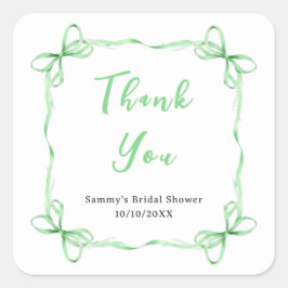 Green Coquette Ribbon Brautparty Vielen Dank Quadratischer Aufkleber