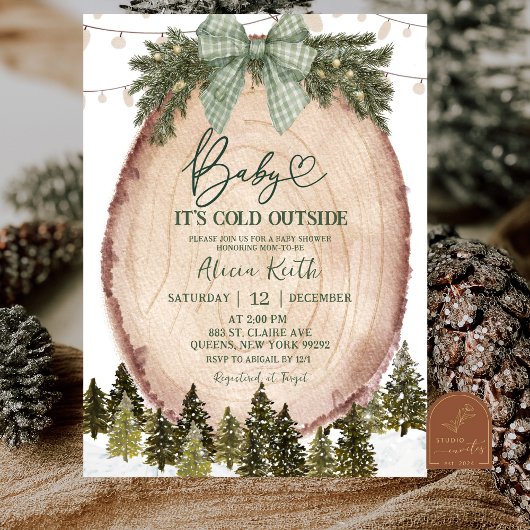 Green Coquette Rustic Winter Forest Baby Shower Einladung
