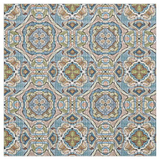 Green Coral Orange Blue Bali Batik Style Muster Stoff (Muster)