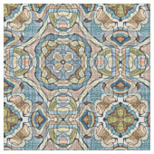 Green Coral Orange Blue Bali Batik Style Muster Stoff (Nahaufnahme)