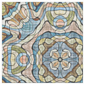 Green Coral Orange Blue Bali Batik Style Muster Stoff (Nahaufnahme)
