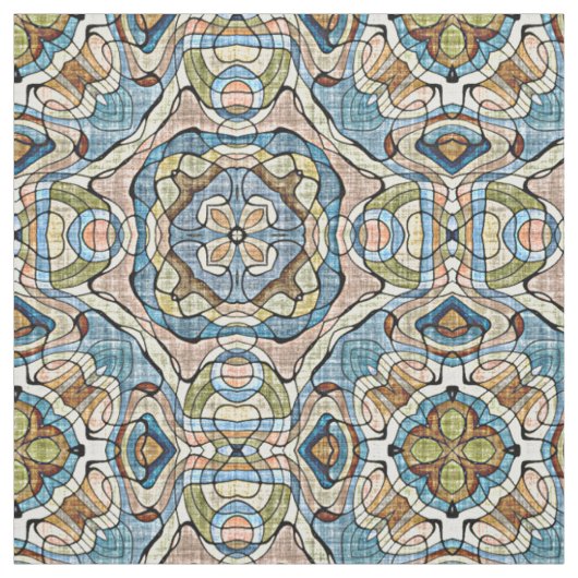 Green Coral Orange Blue Bali Batik Style Muster Stoff (Muster)