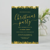 Green Corporate Weihnachts-Party Gold Snowflakes Folieneinladung (Stehend vorne)