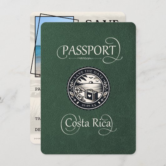 Green Costa Rica Passport Save The Date (Vorne/Hinten)