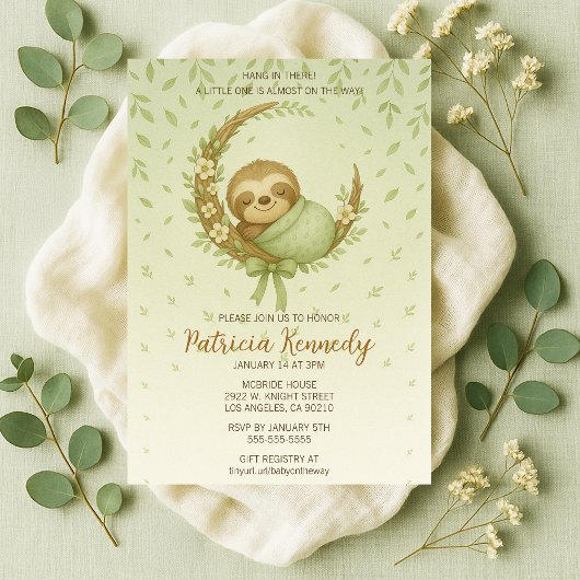 Green Cosy Sloth Woodland Babydusche Einladung
