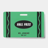 Green Crayon Lehrer Student Hall Pass Ausweis (Vorderseite)