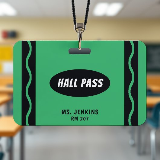 Green Crayon Lehrer Student Hall Pass Ausweis