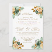 Green Cream Floral Gold QR Code Muslime Hochzeit Einladung (Vorderseite)