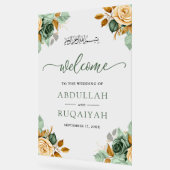 Green Cream Floral Muslim Wedding Welcome Acrylschild (Winkel)