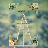 Green Cream Floral Muslim Wedding Welcome Acrylschild (Neutral)