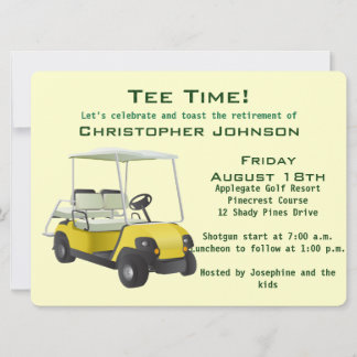 Green Cream Golf Cart Retirement Party Einladung