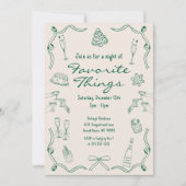 Green & Cream Hand Drawn Doodle Weihnachten Einladung (Vorderseite)