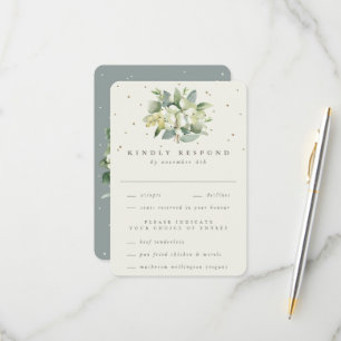Green/Cream Snowberry+Eucalyptus Bouquet Wedding RSVP Karte