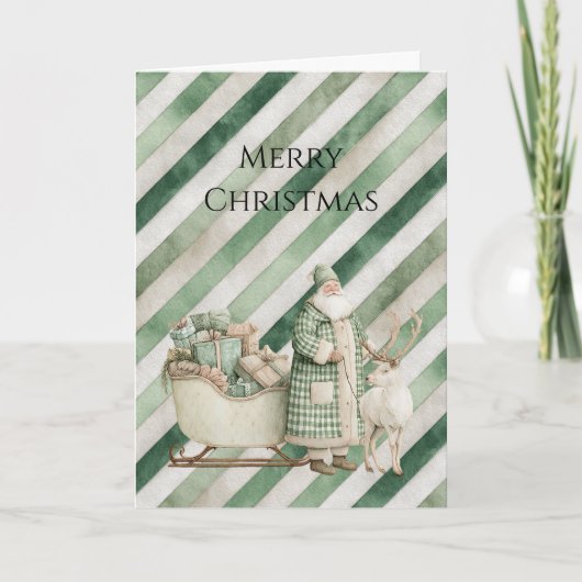 Green Cream Stripes Christmas Tree Karte (Vorderseite)