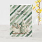 Green Cream Stripes Christmas Tree Karte (Gelbe Blume)